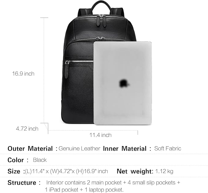 BOSTANTEN Men Leather Backpack 15.6 inch laptop Backpack Travel College Bag Black