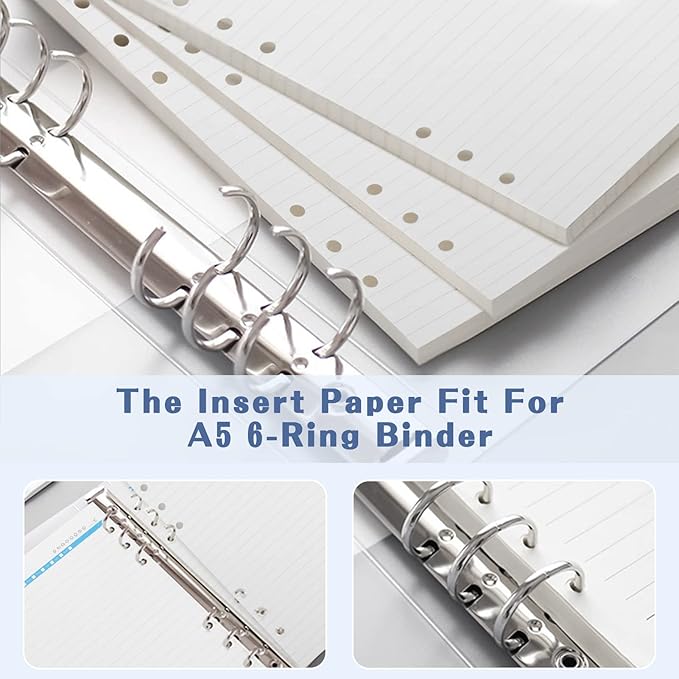 A5 Refills Paper, A5 Binder Planner Loose Leaf Paper, 120 Sheets (240 Pages) 6-Hole Notebook Refills for 6-Ring Refillable A5 Ring Binder Notebook Planner, Lined Paper Creamy Color