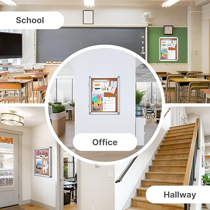 Outdoor Enclosed Cork Bulletin Board Tamper-Proof Dispaly Case, Aluminium Frame, Weatherproof Cork Noticeboard, Enclosed Cork Board for School, Office, Restaurant, Hospital etc（20 * 16inches）
