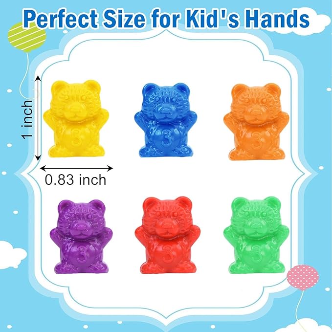 Timoo Colored Counting Bears, 60 PCS Color Sorting Bears (Green & Purple & Blue & Orange & Red & Yellow)