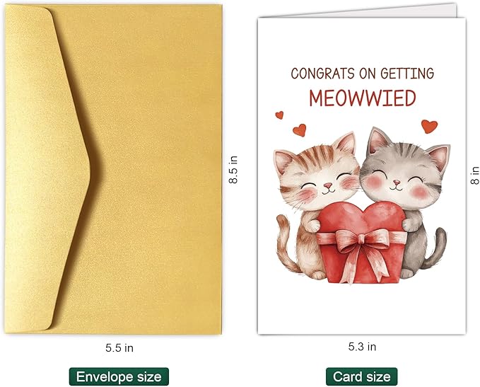 Cute Cat Wedding Card, Engagement Card for Cat Lover, Funny Wedding Congratulations Card for Couple, Congrats On Getting Meowwied Pun Card
