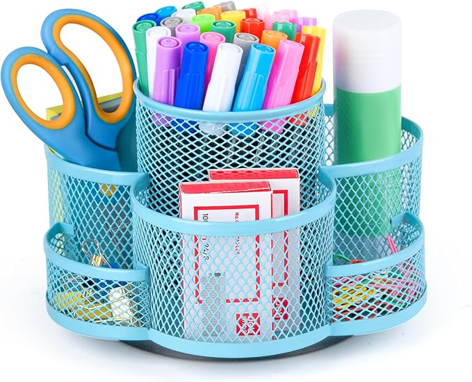 Pen Holder for Desk, Rotating Pencil Holder, Cup Holder for Desk Office Pen Organizer in Blue