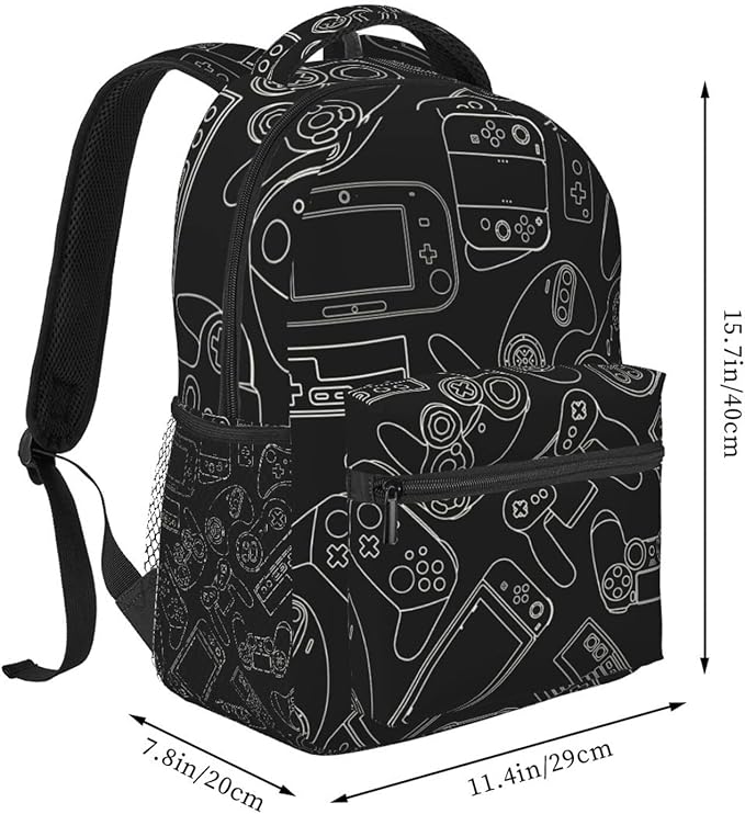 Fiokroo Video Game Controller Black Background Backpack School Bag For Students Teens Men Women Gaming Gadgets Laptop Backpacks Travel Daypack Bag With Multiple Pockets