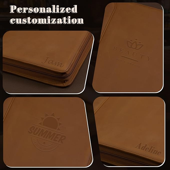 Free Name Engraved, Personalized Leather Portfolio Binder for Men, 3 Ring Binder Custom Padfolio Folder, Handmade Professional Business Organizer with Zipper, Gift for Men/Women, Customized, Brown