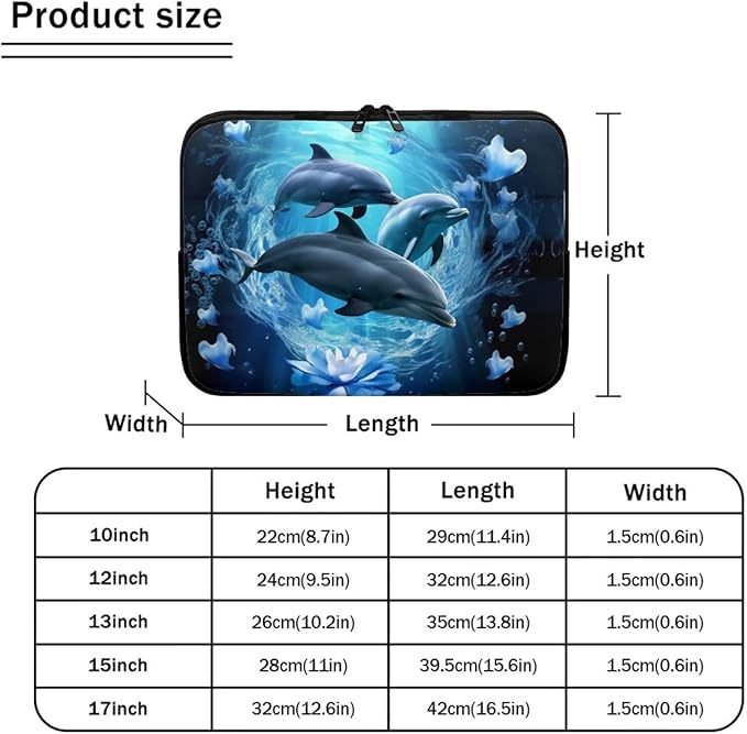 Dolphin Computer Sleeve for Women Men 13 inch Laptop Sleeve Durable Lap Top Case with Multiple Uses Tablet Bag Kawaii Animal Laptop Carrying Case Blue Flower Briefcase