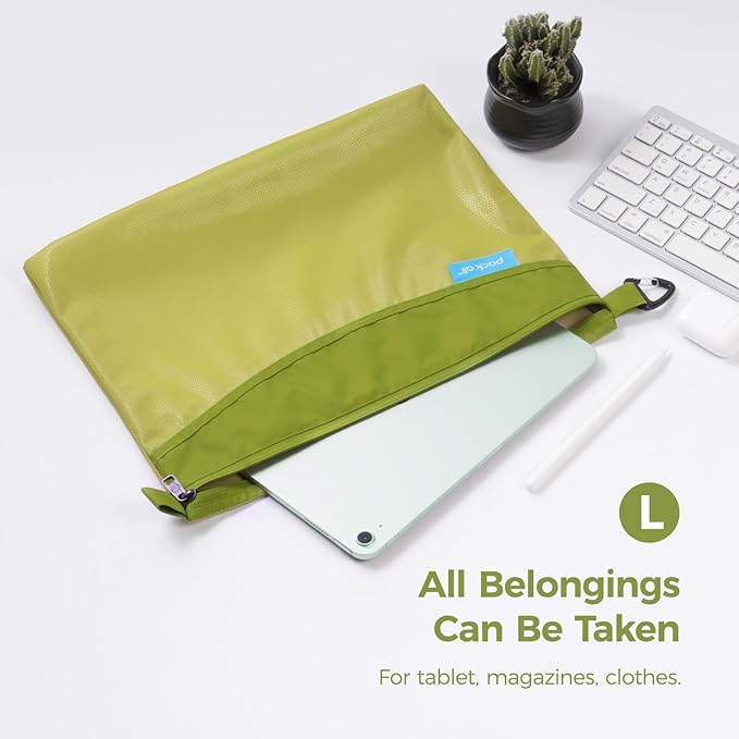 pack all Water-resistant Material Zipper Pouch, Mesh Zipper Bag for Storage, Travel, Office (Large, Green)