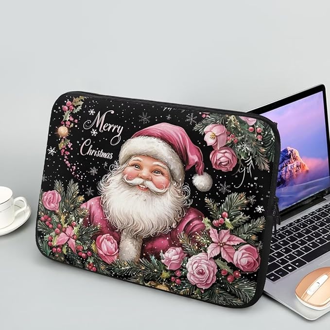 Christmas Laptop Sleeve for Women 13 inch Laptop Protector with Versatile Uses Computer Sleeve Neoprene Lap Top Case for Daily Use School Travel Tablet Bag Santa Claus