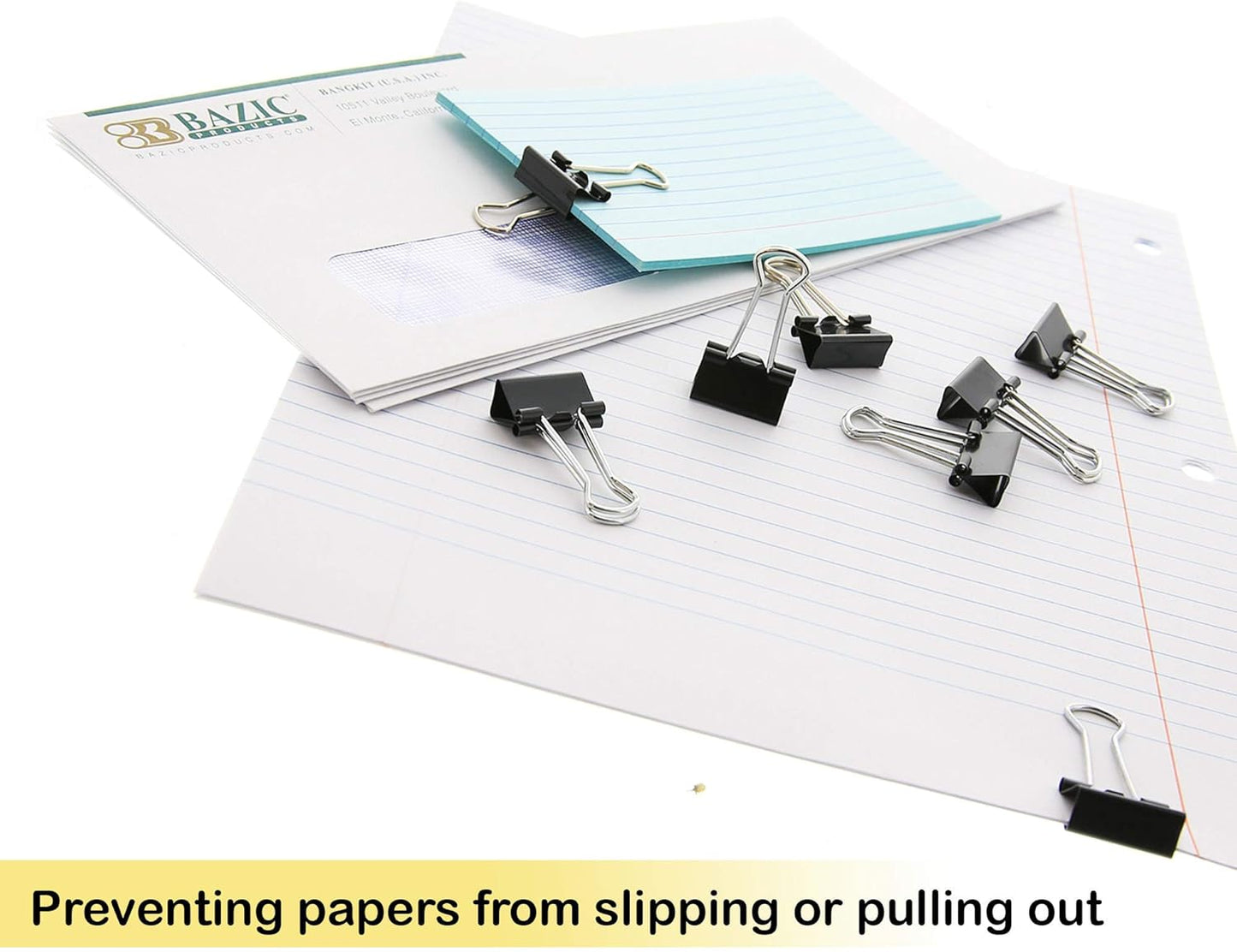 BAZIC Binder Clips Small Black 3/4" (19mm), Paper Clamps Paper Clip, Paperclips for Office School Supplies Home Kitchen Storage (12/Pack), 12-Packs