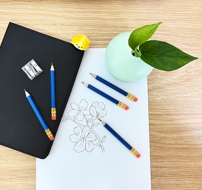 Adhere 25pcs Golf Pencils with Eraser Pre sharpened Hexagon half Wooden Pencils Graphite 2B for Golf Event Scoring,Classroom,Wedding,Company Meetings,Pew, Pocket (Blue)