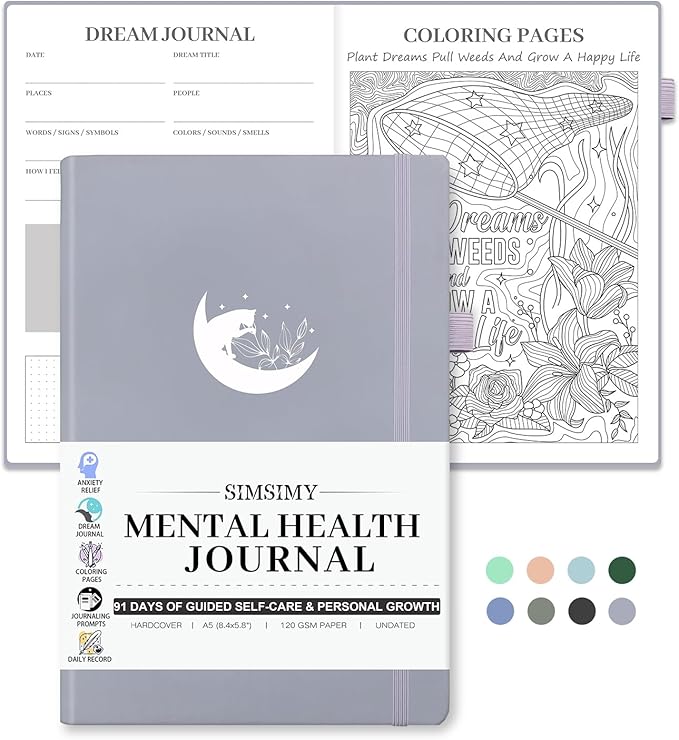 Mental Health Journal, 91-Day Self Care Journal for Women Men, Guided Anxiety & Stress Relief Journal with Mood Tracker, Cognitive Behavioral Therapy Journaling with Mental Health Coloring Pages & Dream Journal