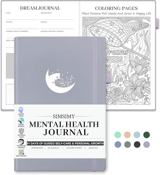 Mental Health Journal, 91-Day Self Care Journal for Women Men, Guided Anxiety & Stress Relief Journal with Mood Tracker, Cognitive Behavioral Therapy Journaling with Mental Health Coloring Pages & Dream Journal