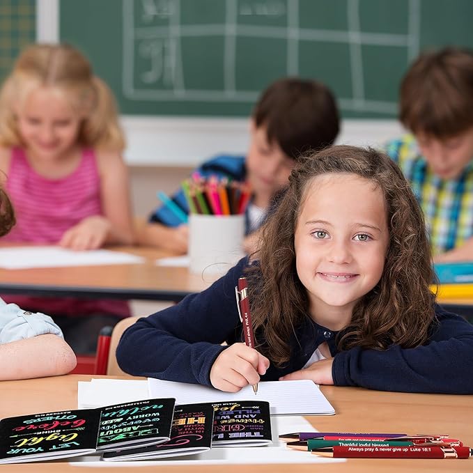 Funrous 32 Pcs Motivational Quote Pens Inspirational Notepads Mini Journal with Ballpoint Pen Small Notebooks Gift Set for Men Women Coworkers, Adult Party Favors Prizes Gift Bulk(Dark)