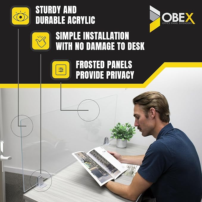 Obex Clear Acrylic Desk Mounted Privacy Panel, 18", Aluminum