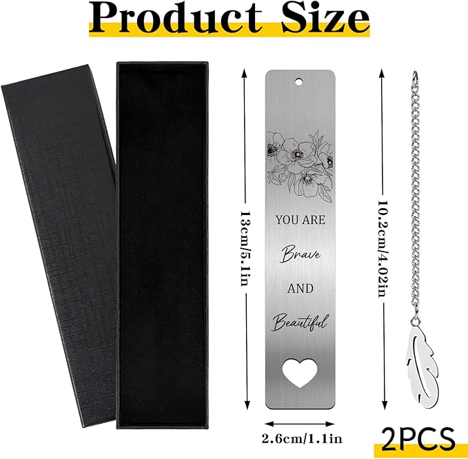 Inspirational Metal Bookmark Gift - 2 PCs You are Brave Stronger Than You Know Bookmarks Reading Women Girls Flower Motivational Appreciation Book Marks Pendant Family Friends Birthday
