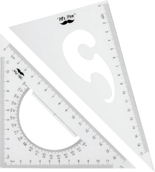 Mr. Pen- Triangle Ruler, 2 Pack, 17&11, 30/60 & 45/90, Right Triangle Ruler for Drawing, 30/60 Degree Triangle Plastic, 30 60 90 Triangle, Drawing Triangle Angle