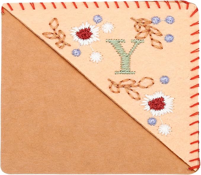 PATIKIL Personalized Embroidered Corner Bookmark, Cute Flower Felt Stitched Triangle Book Mark Page Marker for Women Men Book Lovers Teachers, Pink, Letter Y