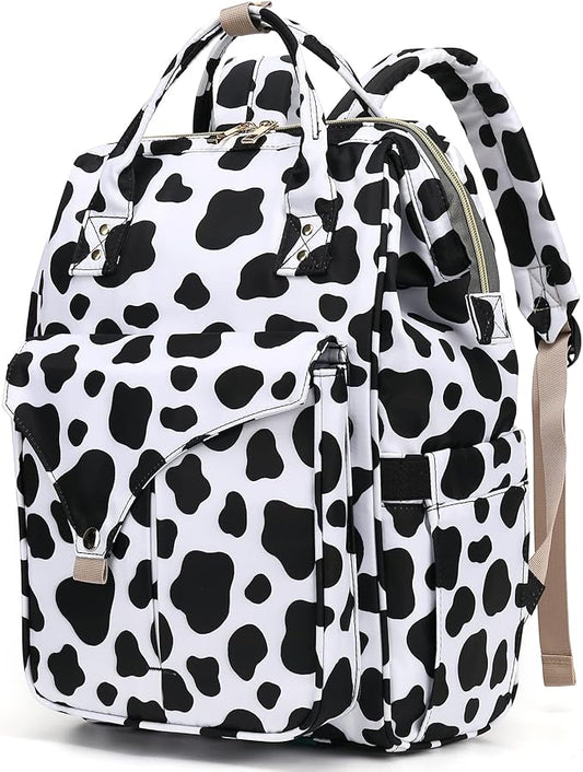 Cow Print Laptop Backpack College School Backpack Bookbags Nurse Backpacks Travel Bags Casual Daypacks for Women Girls Fits 15.6 Inch Notebook