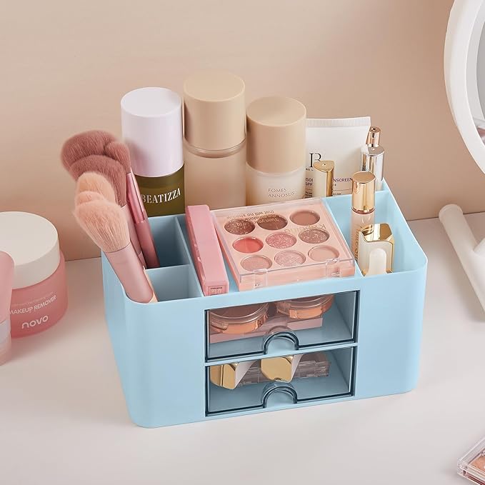 Pen Holder for Desk, Pencil Organizer Makeup Brush Holder Cup Storage Pen Cups Stylish Marker Pen Organizer Makeup Brush Holder Desk Accessories Organizer for Home School Office Blue