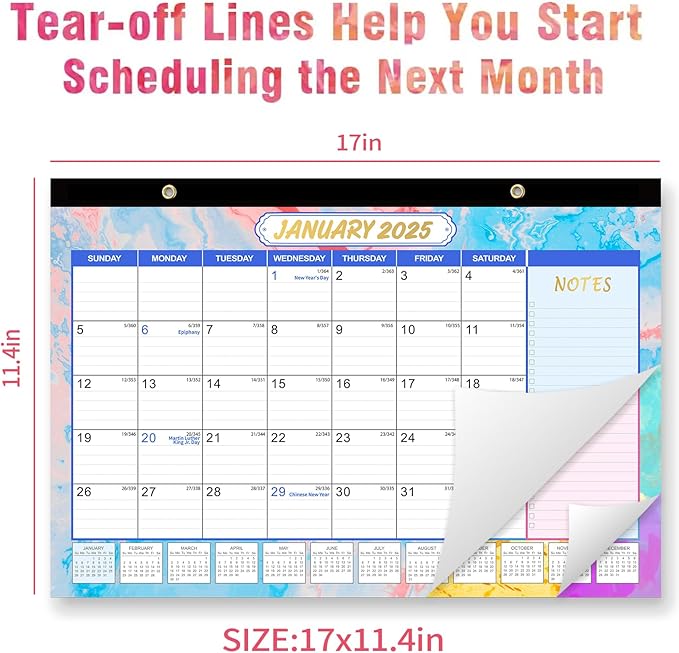 GuassLee Desk Calendar 2025-2026 - 18 Monthly Calendar from Jan. 2025 to Jun. 2026, 11"x17" Large Desktop Calendar with Thick Paper, Corner Protectors for Desk Home Office Easy Planning