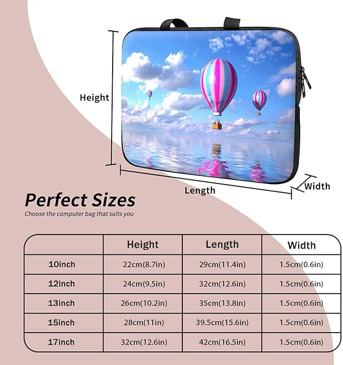 Universal Laptop Sleeve Tablet Case 12 inch, Hot Air Balloon Slim Carrying Case Durable Handbag Travel Laptop Bag for Surface Pro 9 8 7/Laptop Go 2 3, MacBook Air 11/12