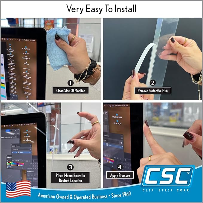 Computer Monitor Memo Board 2 Pack Sticky Note Holder, Semi-Transparent Flexible PVC, Monitor Adhesive Message Boards, Desk Accessories & Workspace Organizers, 12" L x 3" W, Non-Acrylic