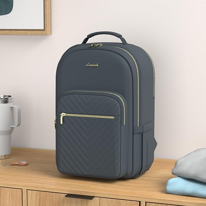 LOVEVOOK Leather Backpack for Women,15.6 inch Leather Laptop Backpack Women Computer Backpack Laptop Bag,Stylish Quilted Travel Backpack Purse Work Bag Teacher Backpack with USB Port,Dark Blue-green