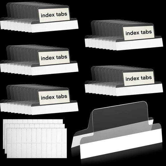 Insertable Self Adhesive Tabs with Printable Inserts, 1 Inch Clear Index Tabs Sticky Plastic Divider Planner on File Folder and Inserts for Book Page(50 Pieces)