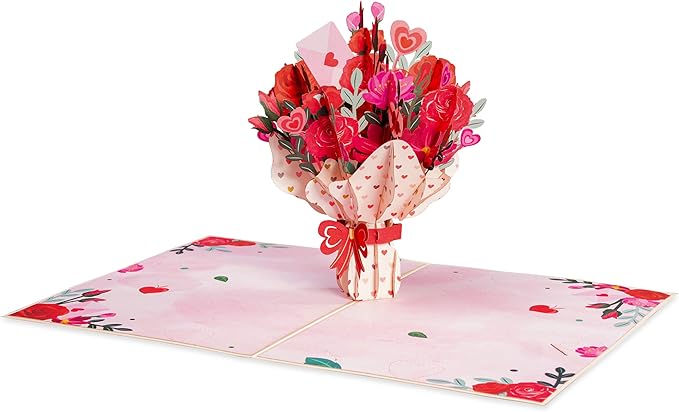 Paper Love 3D Pop Up Card, Love Flower Bouquet Pop-Up Cards, for Birthday, Anniversary, Mothers Day, Thank You, Get Well, All Occasion - 5" x 7" Cover - Includes Envelope and Note Tag