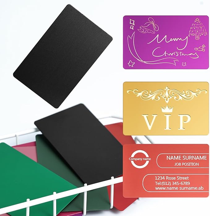 Thick Multi-Colors Aluminum Metal Business Cards Anodized aluminum 86 X 54 X 0.8 mm 15 pcs Include Protector Sleeves(Frosted)