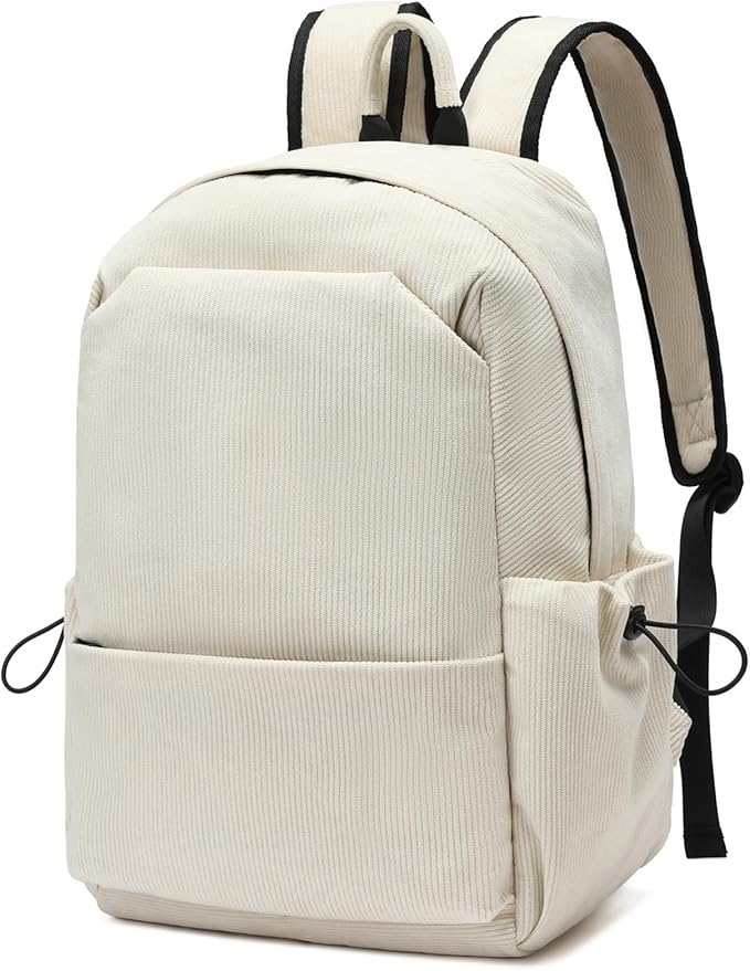 YGR Laptop Backpack for Women and Men, Waterproof Lightweight Travel Daily Rucksack Casual 15.6 inches Computer Bags for College, White Corduroy