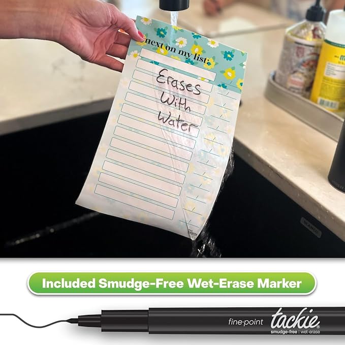 M.C. Squares Reusable, Erasable Household Reminders and Sticky Notes with Smudge-Free Tackie Marker | Cling to Stainless Steel & Glass | USA Made