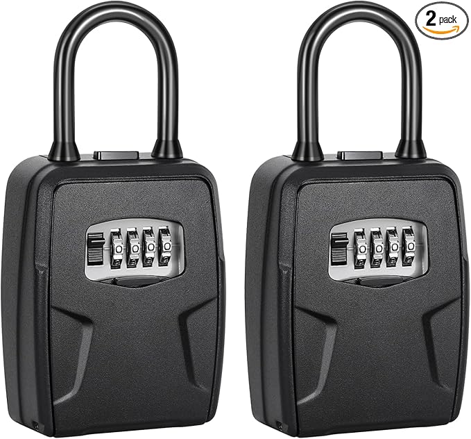 Fayleeko Portable Key Lock Box, 6 Key Capacity, Weatherproof Resettable Code (2 Pack, Black)