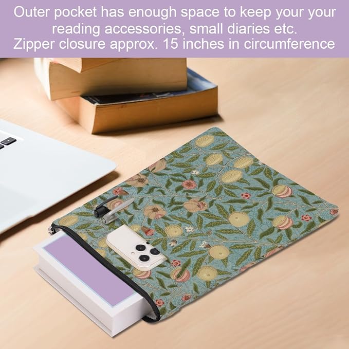 Retro Floral Fruit Book Sleeve Book Cover Classic Flower Book Protector with Zipper Christmas Birthday Book Club Gifts Book Accessories for Women Sister Wife Librarian Girls Bookish Book Lovers Gifts