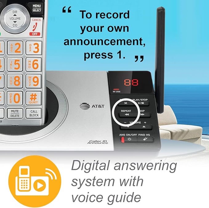 AT&T DECT 6.0 Expandable Cordless Phone with Answering System, Silver/Black with 1 Handset (CL82107)