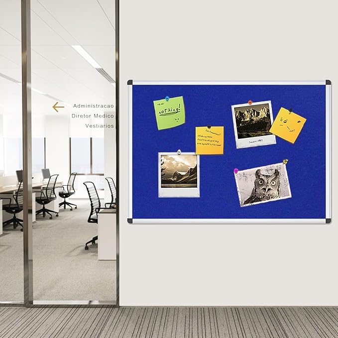 VIZ-PRO Notice Board Felt Blue, 36 X 24 Inches, Silver Aluminium Frame