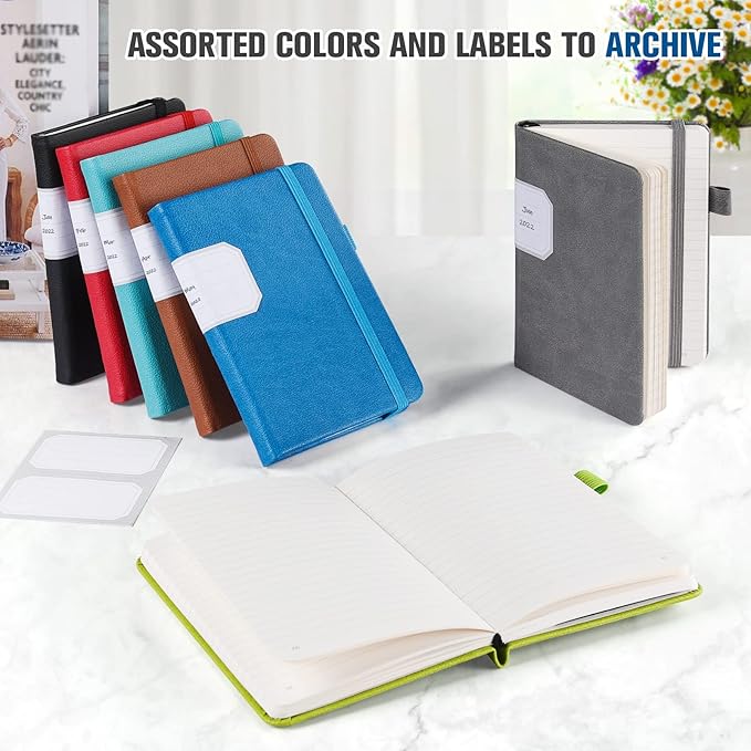 Lined Journal Notebook, 7 Pack Hardcover PU Leather Notebook for Men Women, 100 GSM Thick Numbered Pages with Index Content, Inner Pockets, Ruled Journal, A6, Small Pocket Notebook Bulk (Multicolor)