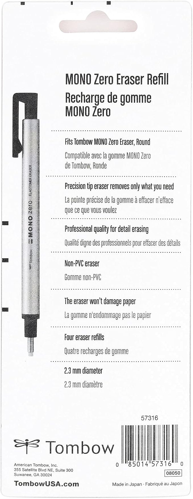 Tombow 57315 Mono Zero Eraser and Refill Value Pack, Round 2.3mm. Precision Tip Pen-Style Eraser with Refill & 57316 Mono Zero Eraser Refills, Round 2.3mm, 2-Pack