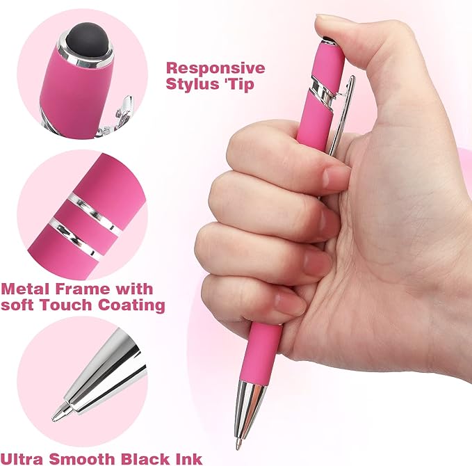 8 Pack Ballpoint Pen 2-in-1 Stylus Retractable Ballpoint Pen with Stylus tip, Metal Stylus Pen for Touch Screens, 1.0 mm Black Ink