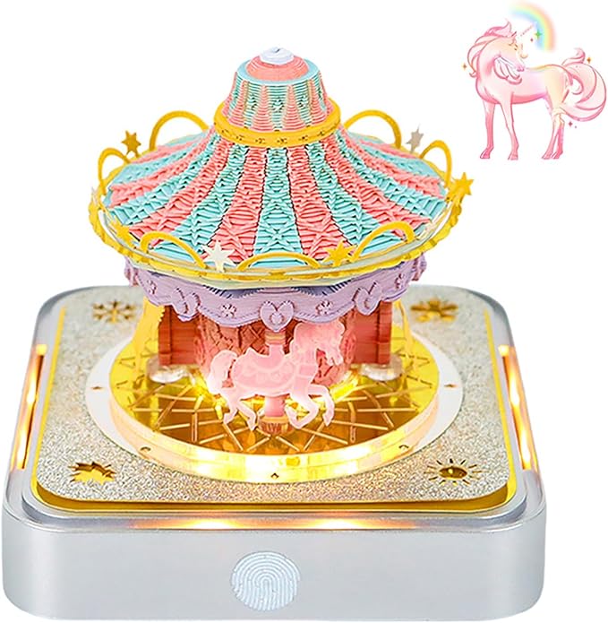 Time Piece Calendar,3D Art Calendar Memo Pad 2025 Creative Desk Calendar with Light,Carousel Rip Away Paper Carving 3D Memo Pad Art Notepad Christmas Gift