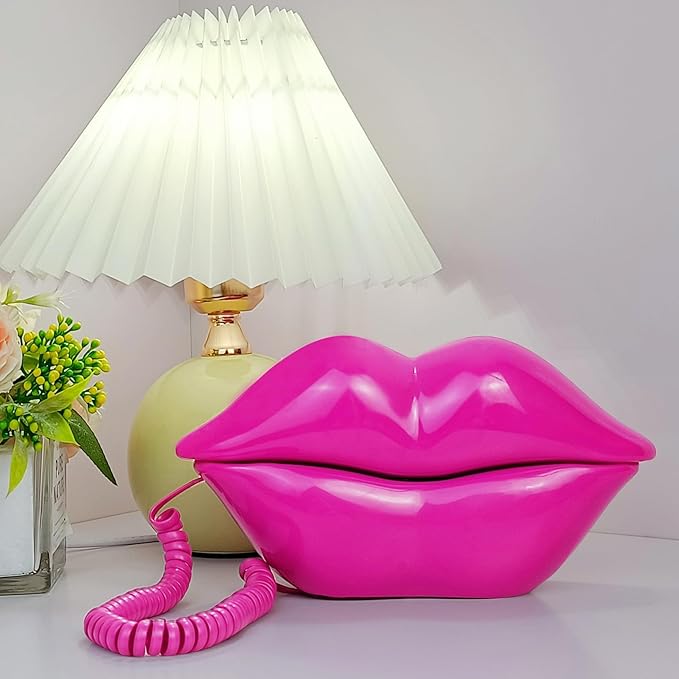 Corded Lip Phone, Benotek Novelty Landline Phone for Home/Office/Shops/Party Decor, Real Wired Funny Mouth Cartoon Telephone for Gift (Rose)