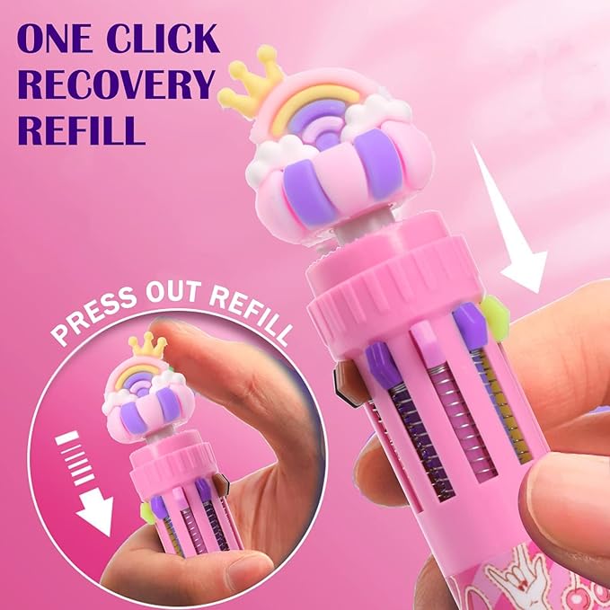 Multicolor Ballpoint Pen 0.7 mm, 10-in-1 Colored Pens Fine Point Retractable Cute Cartoon Cat Ballpoint Pens for Office School Students Kids Christmas Gift, 6 Pack