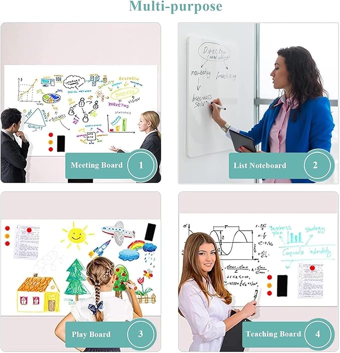 Magnetic Dry Erase Whiteboard Paper, 94" x 47" with Self Adhesive Whiteboard for Wall, Easy to Write and Clean Dry Erase Board for Kids, Office, with Marker, Magnetic Eraser and Magnets