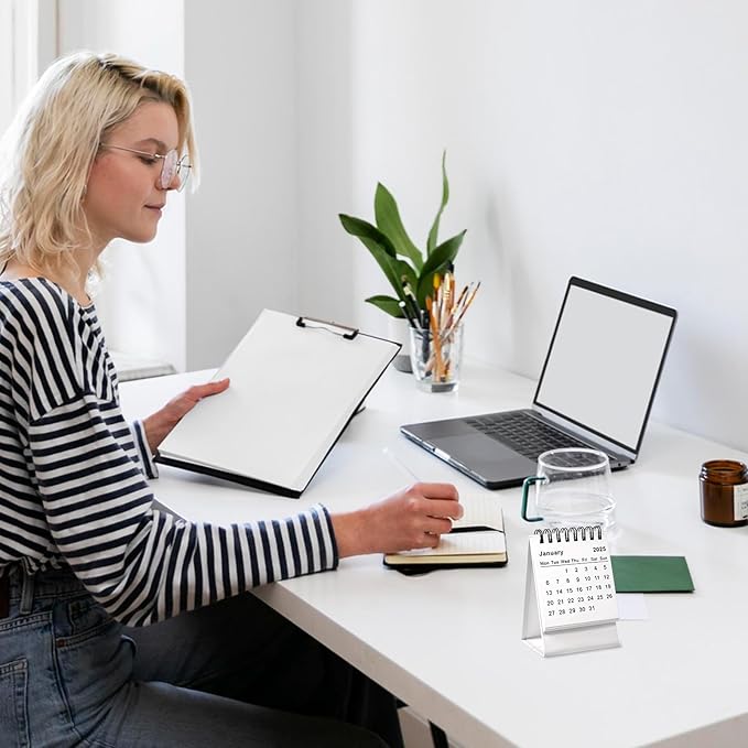 Mini Desk Calendar 2025.1-2026.6 Small Desktop Calendar 2025-2026 Standing Flip Calendar Small Desk Calendar 2025-2026 for Home Office School(White)