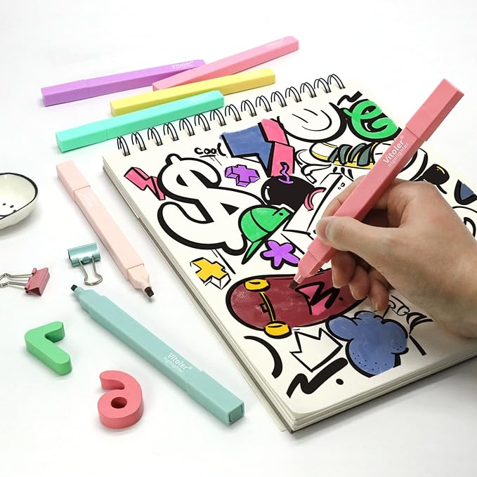 Vitoler 10 Pack Aesthetic Highlighters Soft Chisel Tip Bible Pastel Highlighters Cute Rainbow Color No Bleed Bible Highlighters,Great for Painting,Noting,Marking