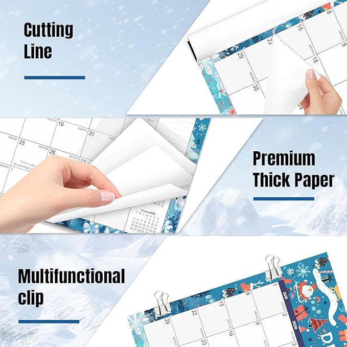 Gannyfer Large Desk Calendar 2025-2026 - 18 months from Jan 2025 to Jun 2026, 22" x 17" Desktop/Wall Pad Calendar with to-do List, Thick Paper with Plastic Cover, Large Ruled Blocks - Snow (2 Binder Clips Included)