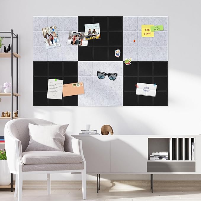 Smarpau 12 Pack Felt Cork Board Tiles 48"x36" Large Cork Board with Safe Removable Adhesive Tabs Square Cork Bulletin Board for Home Office Pin Board Tack Board Light Camel