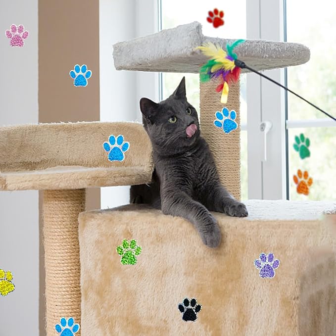 Paw Print Stickers,1.5" Holographic Shiny Bear Paw Print Stickers,Dog Puppy Paw Stickers Bear Paw Stickers with Perforation Line (500 PCS,Blue)