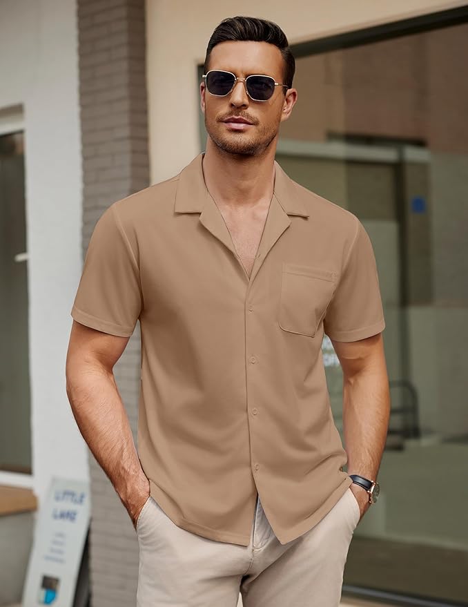 COOFANDY Men's Casual Cuban Guayabera Shirt Short Sleeve Button Down Shirts Summer Beach Shirts Vocation Vintage Shirts