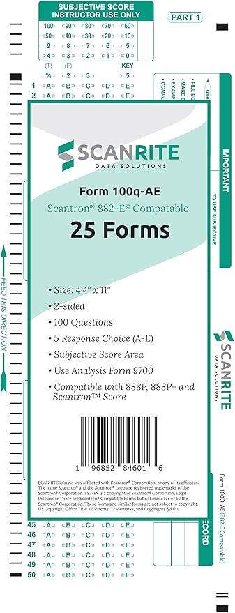 ScanRite - 882-E Scantron Compatible Testing Sheet (25 Sheet Pack)