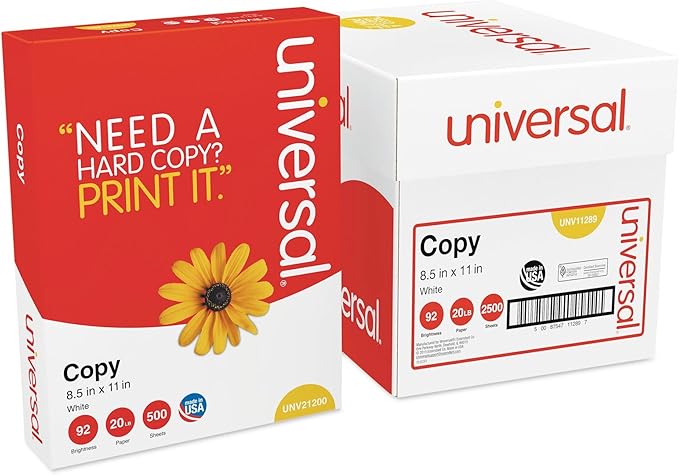 Universal 11289 Copy Paper Convenience Carton, 92 Brightness, 20lb, 8 1/2 x11, White (Case of 2500 Sheets)